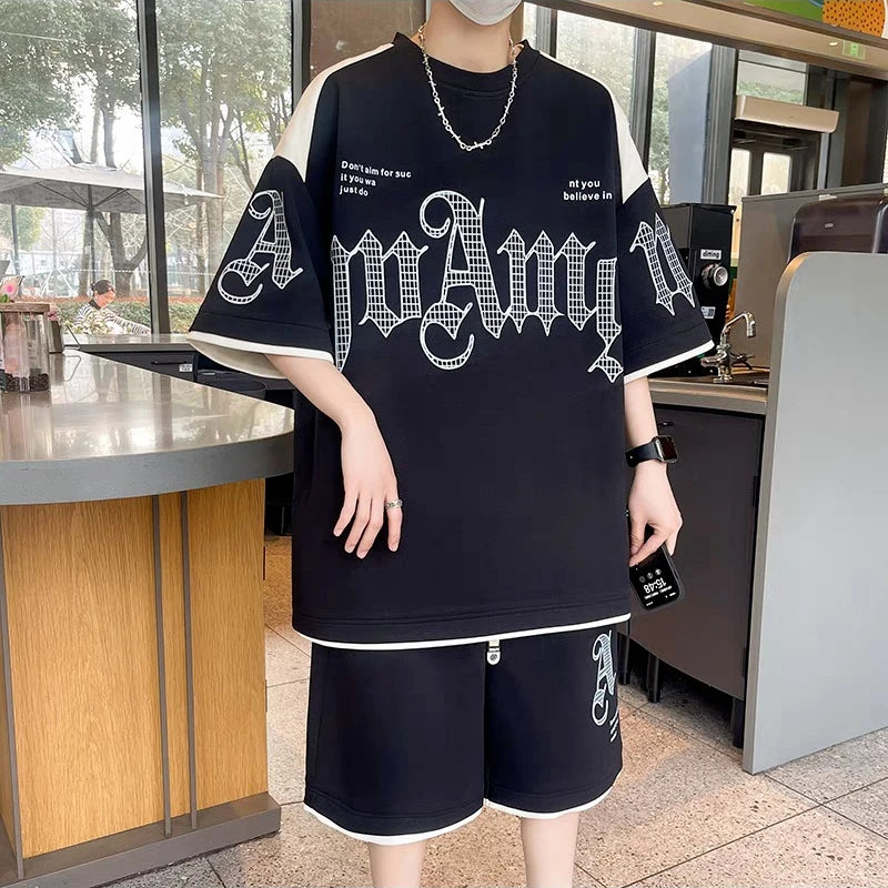 Men's Korean High Street T-Shirt & Shorts Tracksuit – Trendy 2-Piece Designer Set (S–6XL)