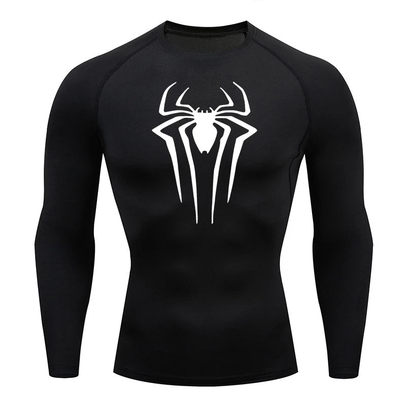 Men's Spider Print Compression Long Sleeve Shirt — Graphic Performance Base Layer