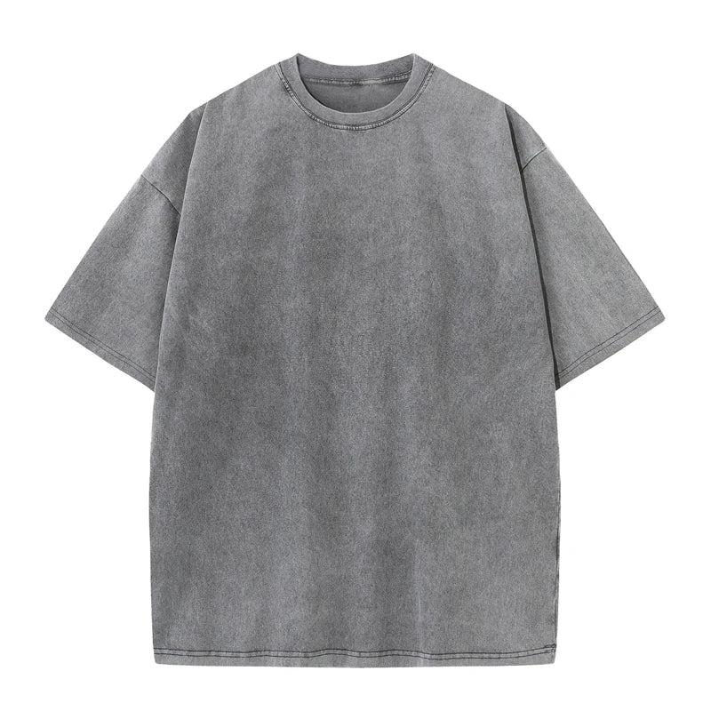 Men's Heavy Cotton Vintage Washed T-Shirt — Oversized Short Sleeve Streetwear