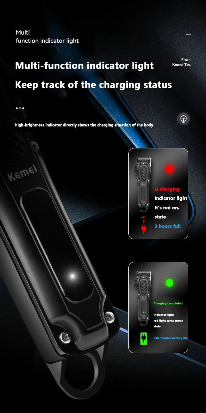 Kemei KM-1071 / KM-2299 / KM-2024 Cordless Hair Clipper – Wet/Dry, USB Rechargeable, CE & CCC