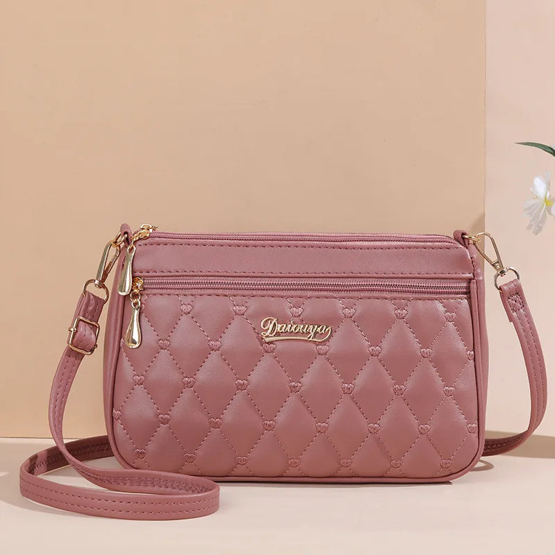 Embroidery Leather Messenger Bag – Women's Handbag with Hair Ball Charm in 12 Colors