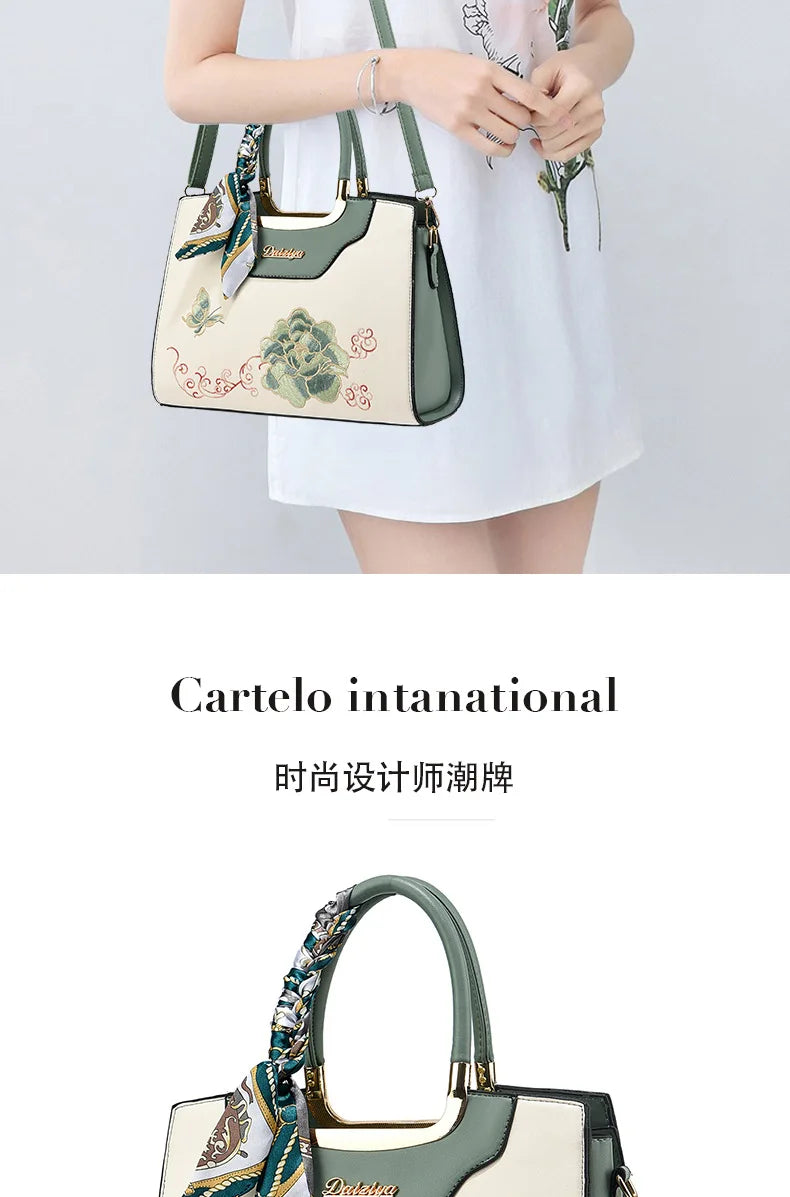 Luxury Embroidered Floral Soft PU Leather Crossbody Shoulder Bag – Casual Designer Handbag for Women