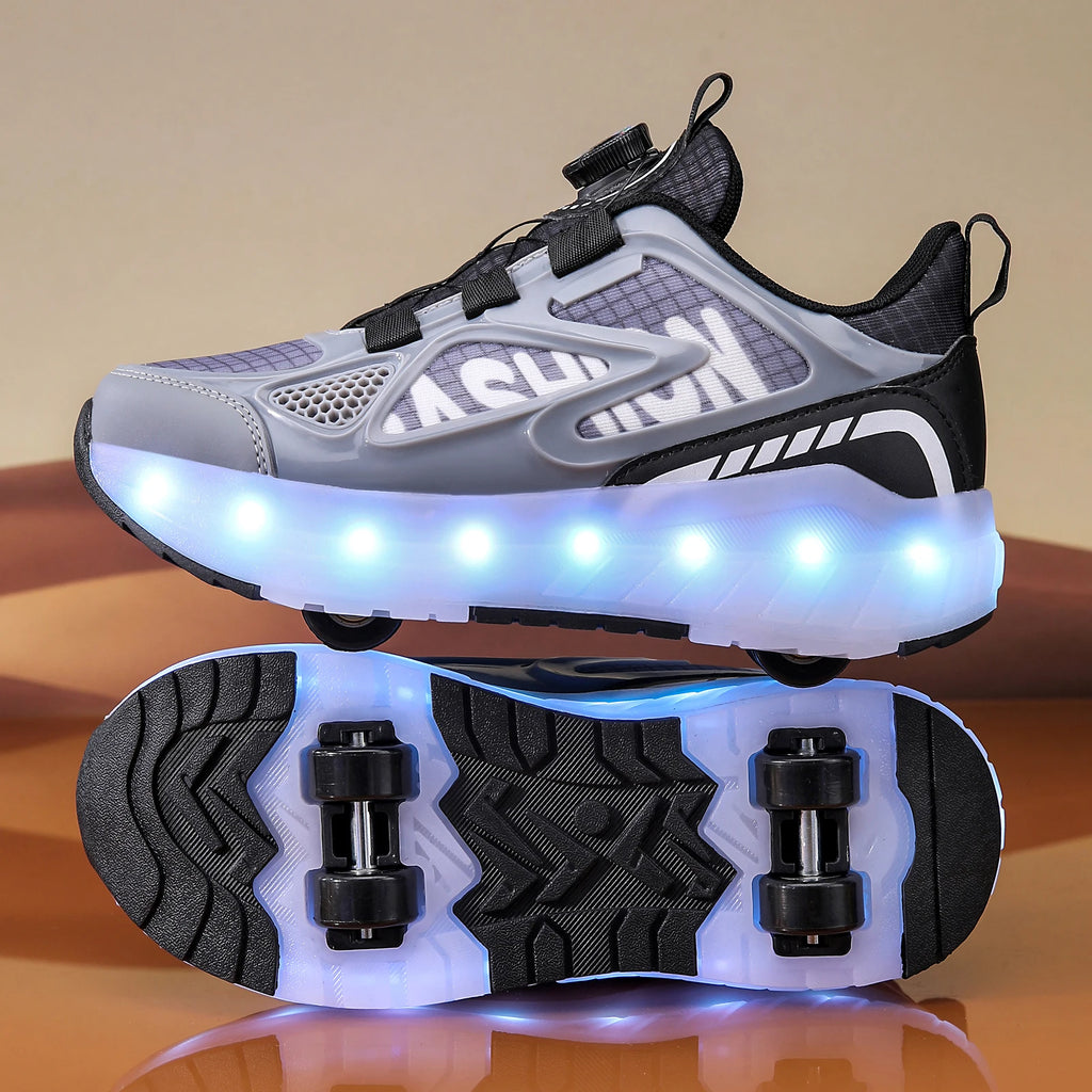 Children's 4-Wheel LED Light Roller Skate Shoes – Removable Wheeled Rolling Sneaker for Kids