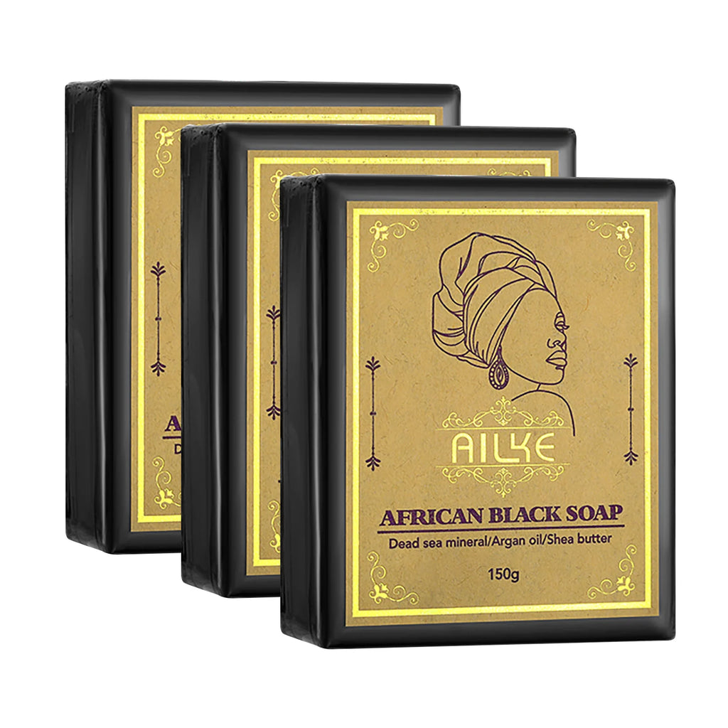AILKE African Natural Black Soap Bar – Deep Cleansing, Anti-Acne & Brightening for Face & Body