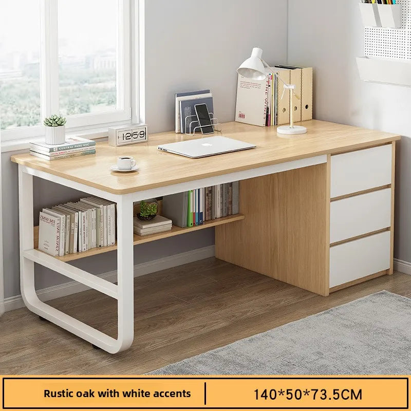 Modern Desk with Integrated Bookshelf — Student Writing Desk, Home Computer Desk & Bedroom Study Table