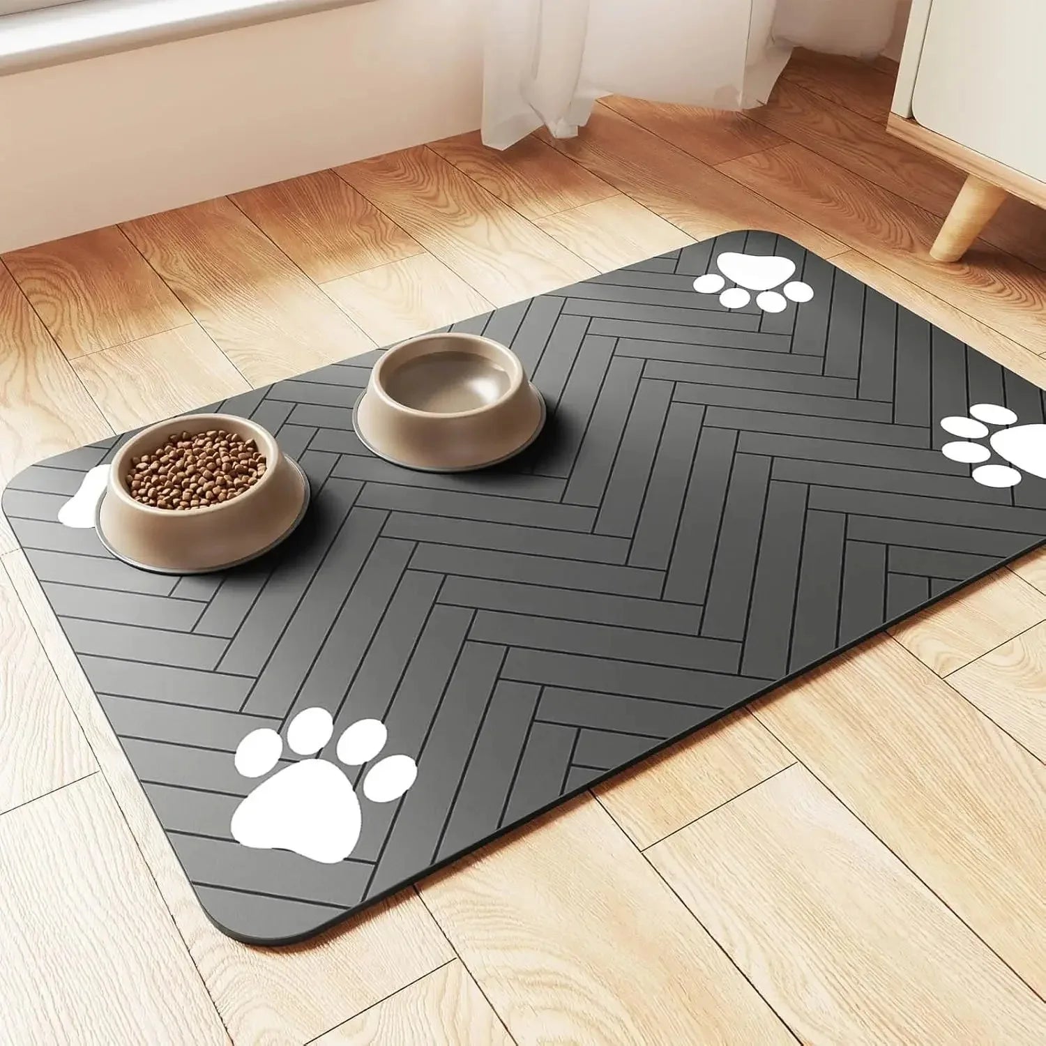 Absorbent Quick-Dry Pet Feeding Mat with Rubber Backing