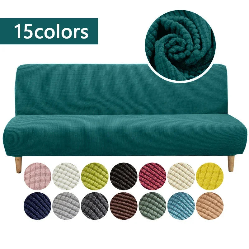 Armless Futon Sofa Bed Cover – Polar Fleece Elastic Slipcover for Folding Furniture & Bench