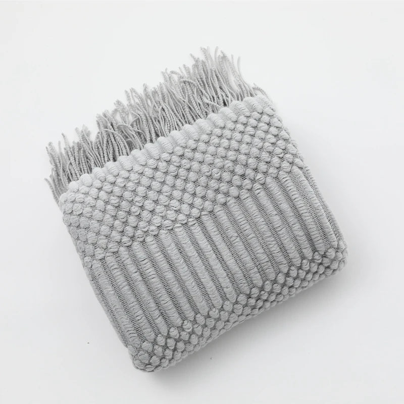 Knitted Acrylic Throw Blanket with Tassels – Chunky Farmhouse Style, 28 Colors & 2 Sizes