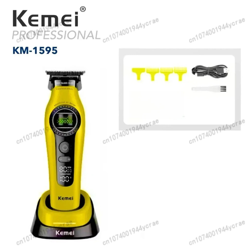 Kemei KM-1593 / KM-1595 Brushless Hair Clipper – DLC Blade, 8000 RPM, 200-Min Runtime, USB-C