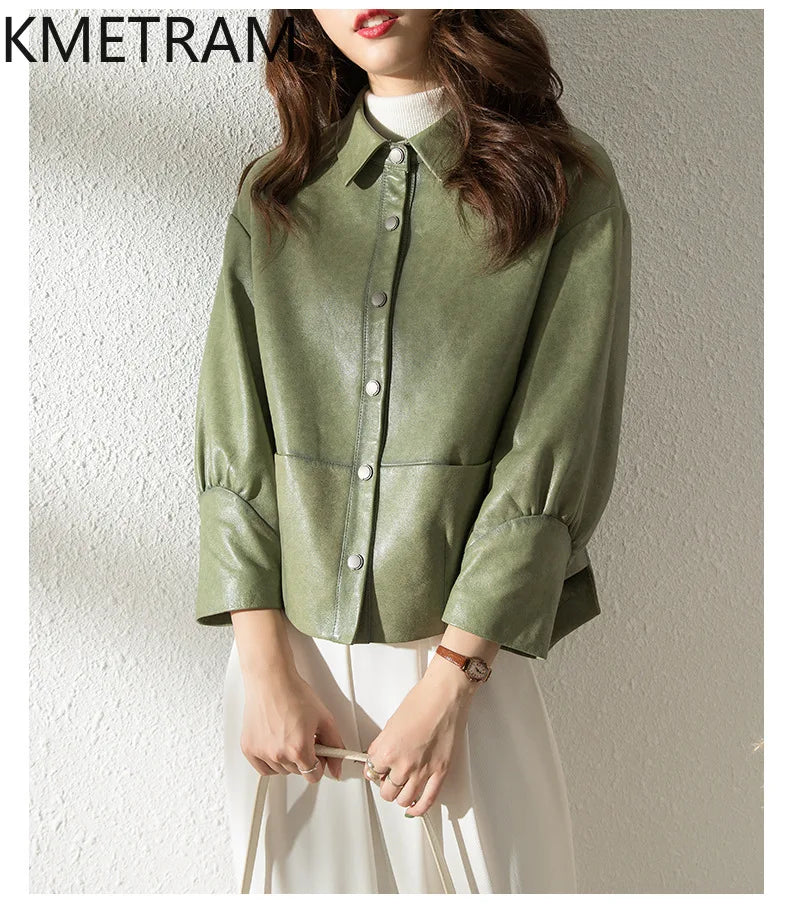 Women's Sheepskin Leather Jacket – Black or Matcha