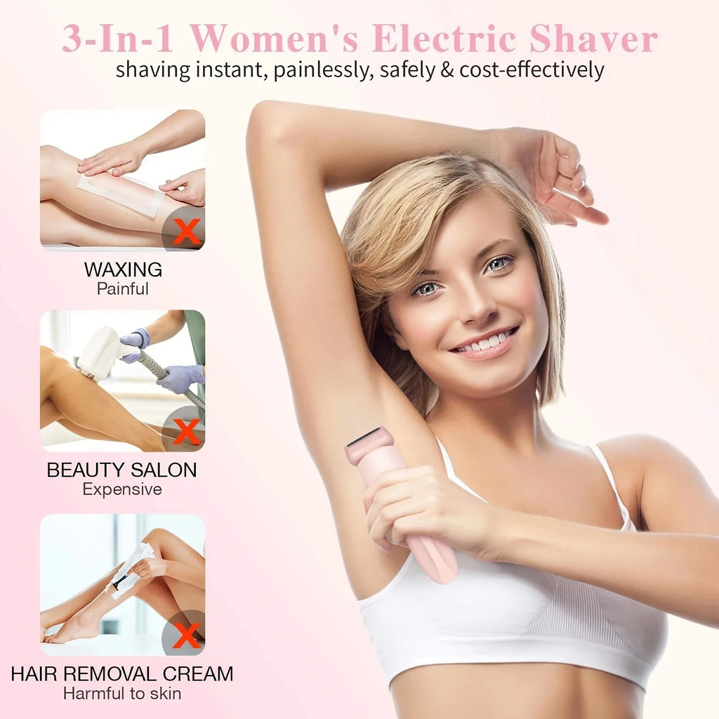 Women's 2-in-1 Electric Shaver & Bikini Trimmer – IPX7 Waterproof, Dual Head, USB Rechargeable