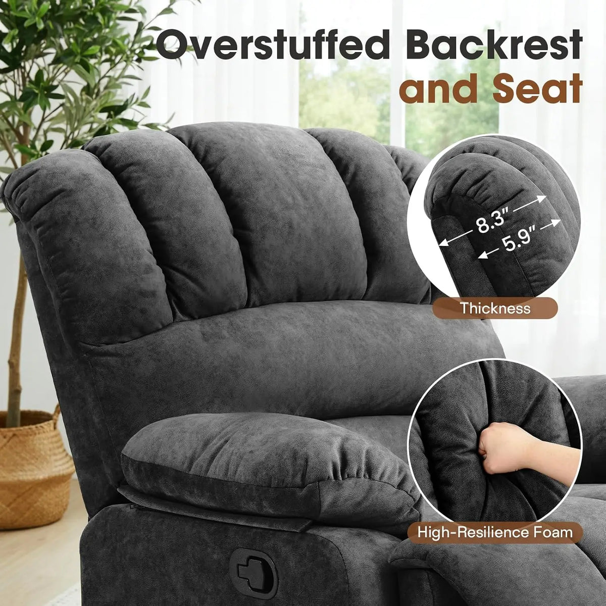 Oversized Swivel Rocker Recliner with 33.5-Inch Seat