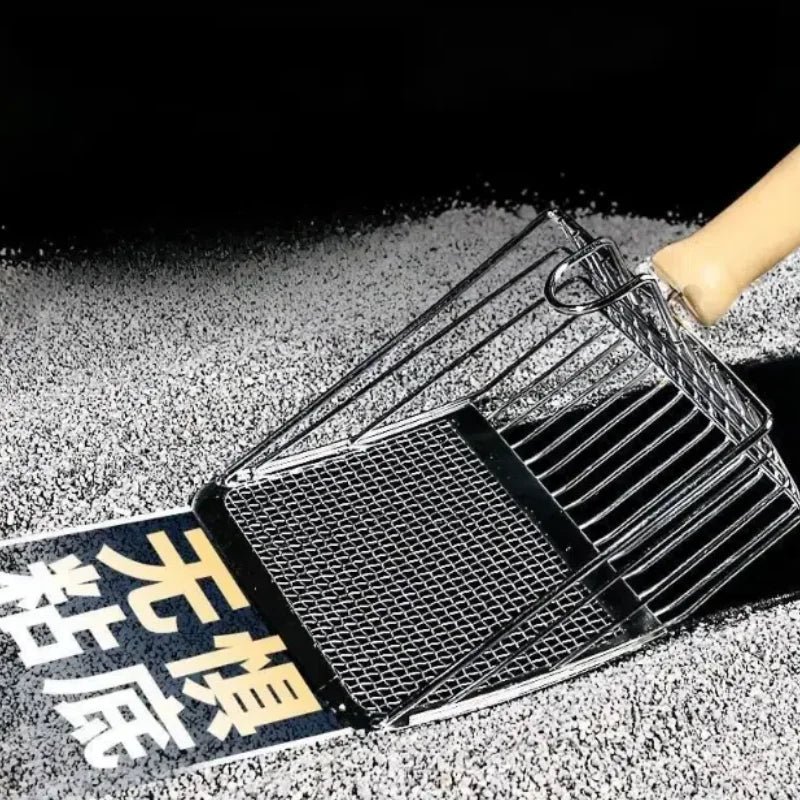 Stainless Steel Cat Litter Scoop with Wooden Handle