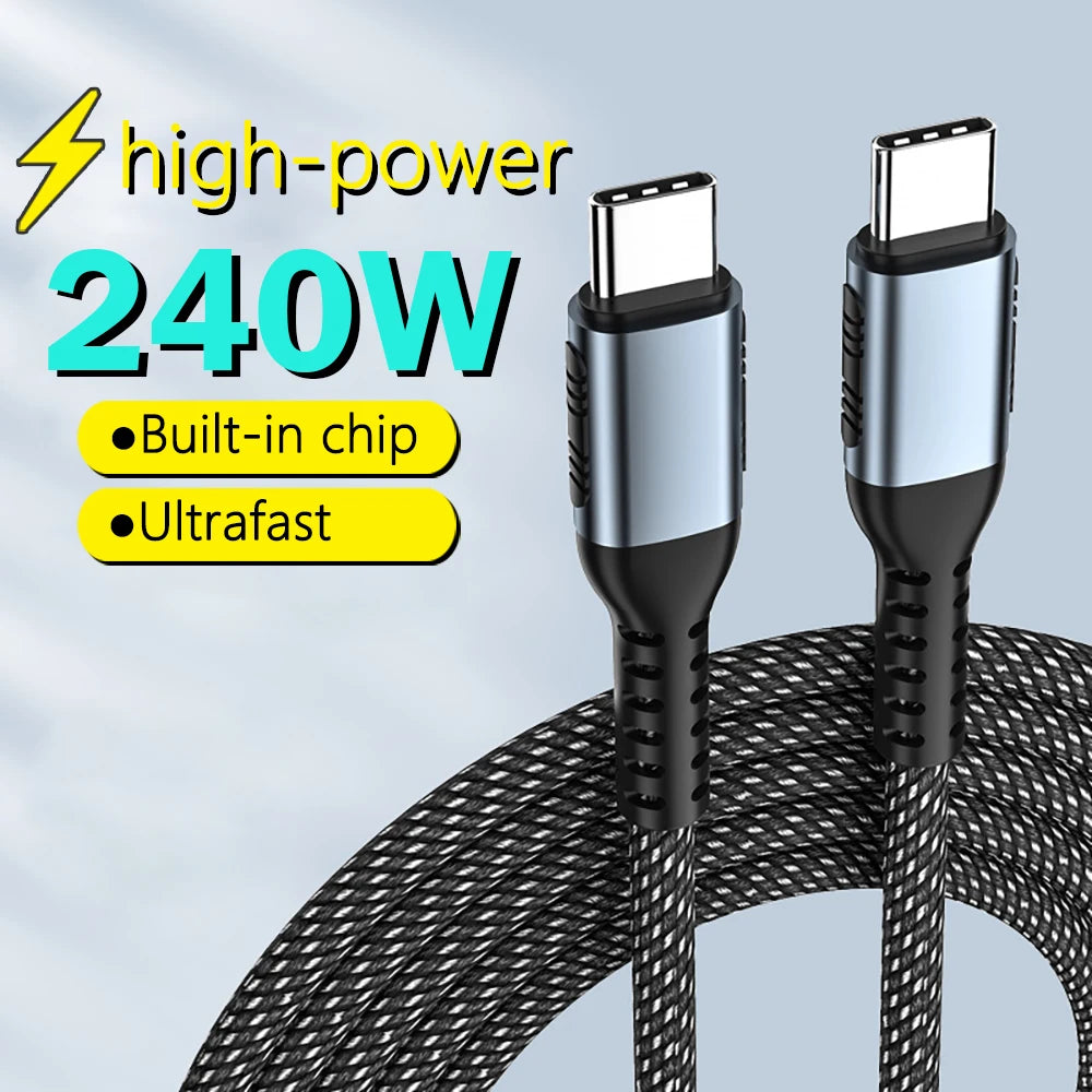 USB-C Ultra Fast Charge Cable with E-Marker Chip – PD 240W/100W/60W, 1m to 2m, 3 Colors