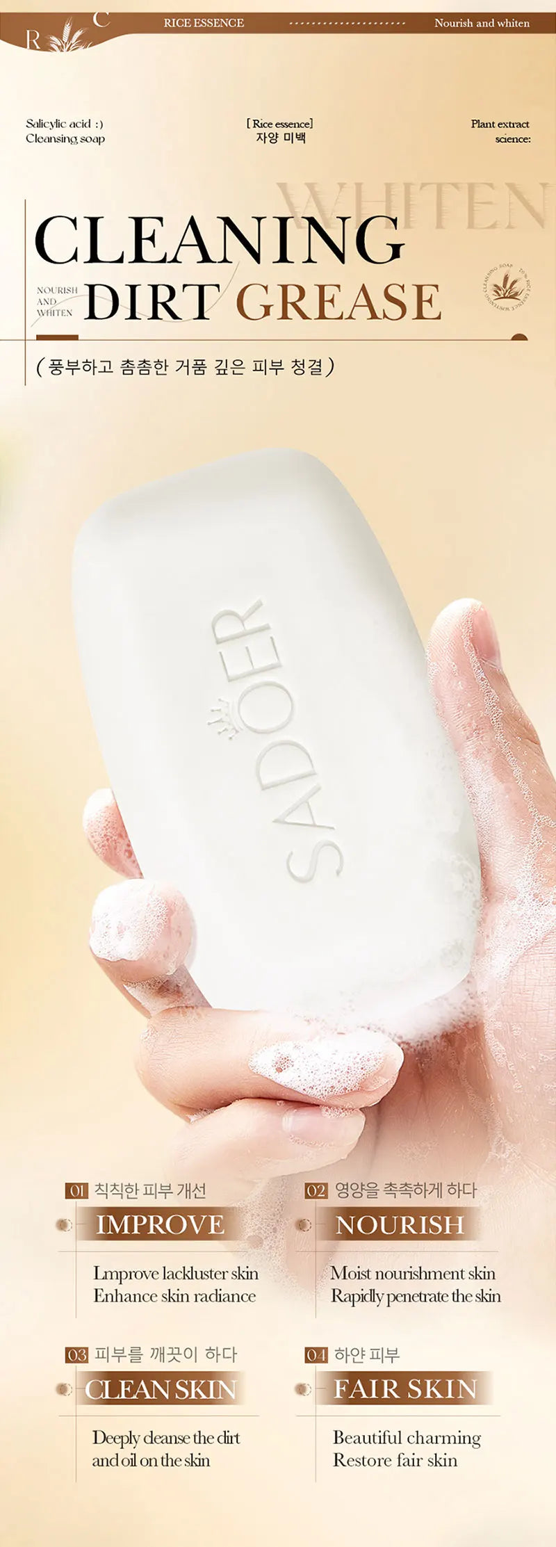Rice Soap with Rice Extract, Salicylic Acid & Niacinamide – Deep Cleansing Whitening & Purifying Bar