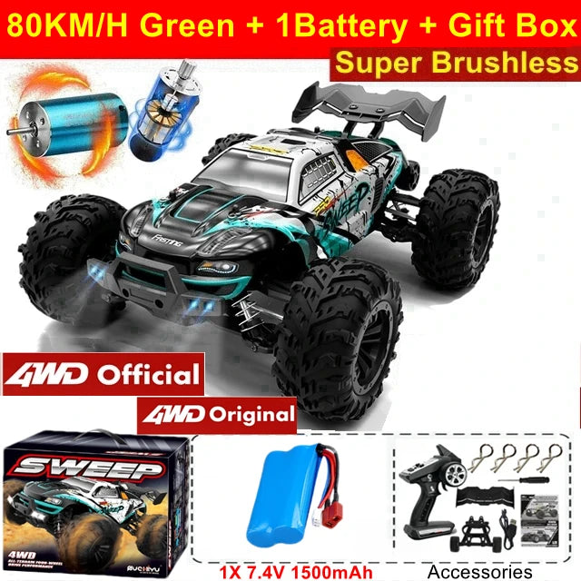 4WD 1:16 Scale High Speed Brushless RC Car – 50 or 80KM/H Off-Road Drift Racing Buggy Truck
