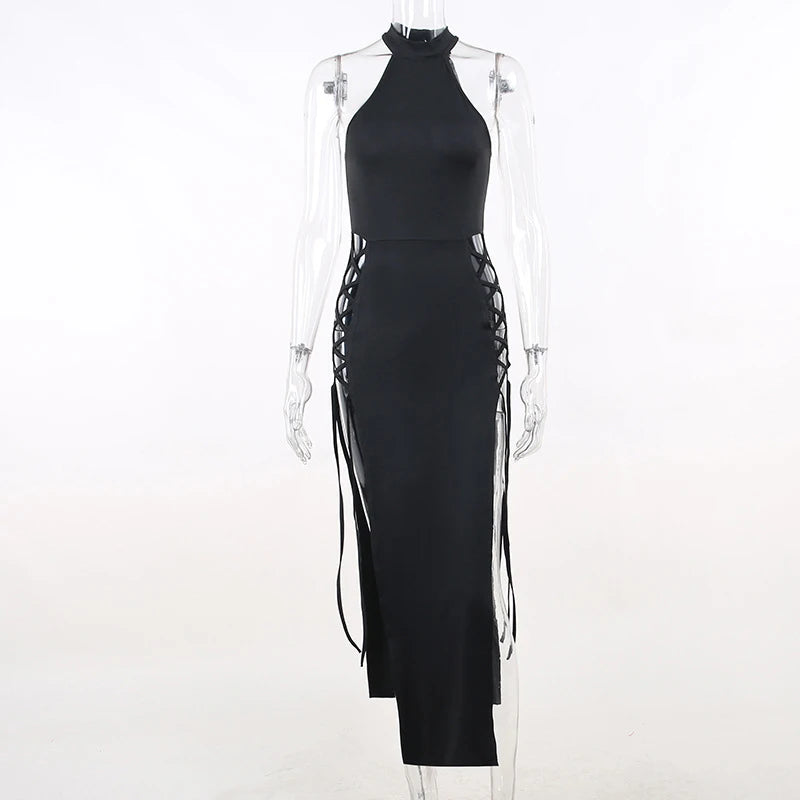 Gothic Halter Bandage Midi Dress — High Split Sexy Alt Partywear