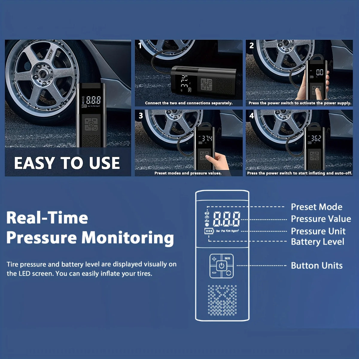 Cordless Tire Inflator with Digital Gauge, 150 PSI
