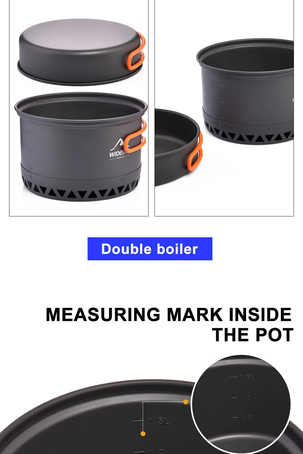 Outdoor Camping Cookware Set — 1.3L & 2.3L Cooking Pot with Kettle & Tableware