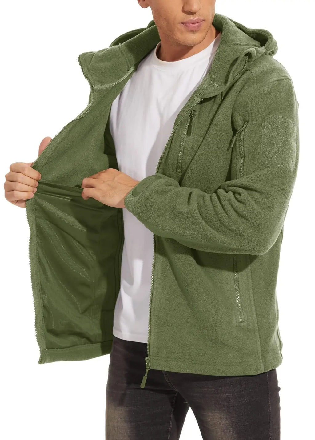 TACVASEN Men's Hooded Fleece Jacket – Full-Zip Windproof Warm Work Coat for Outdoor & Office