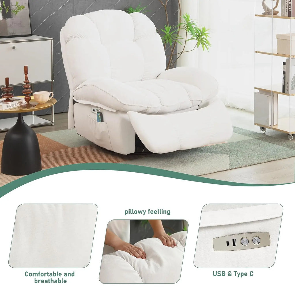 Chenille Power Recliner with Heat, Massage & USB-C