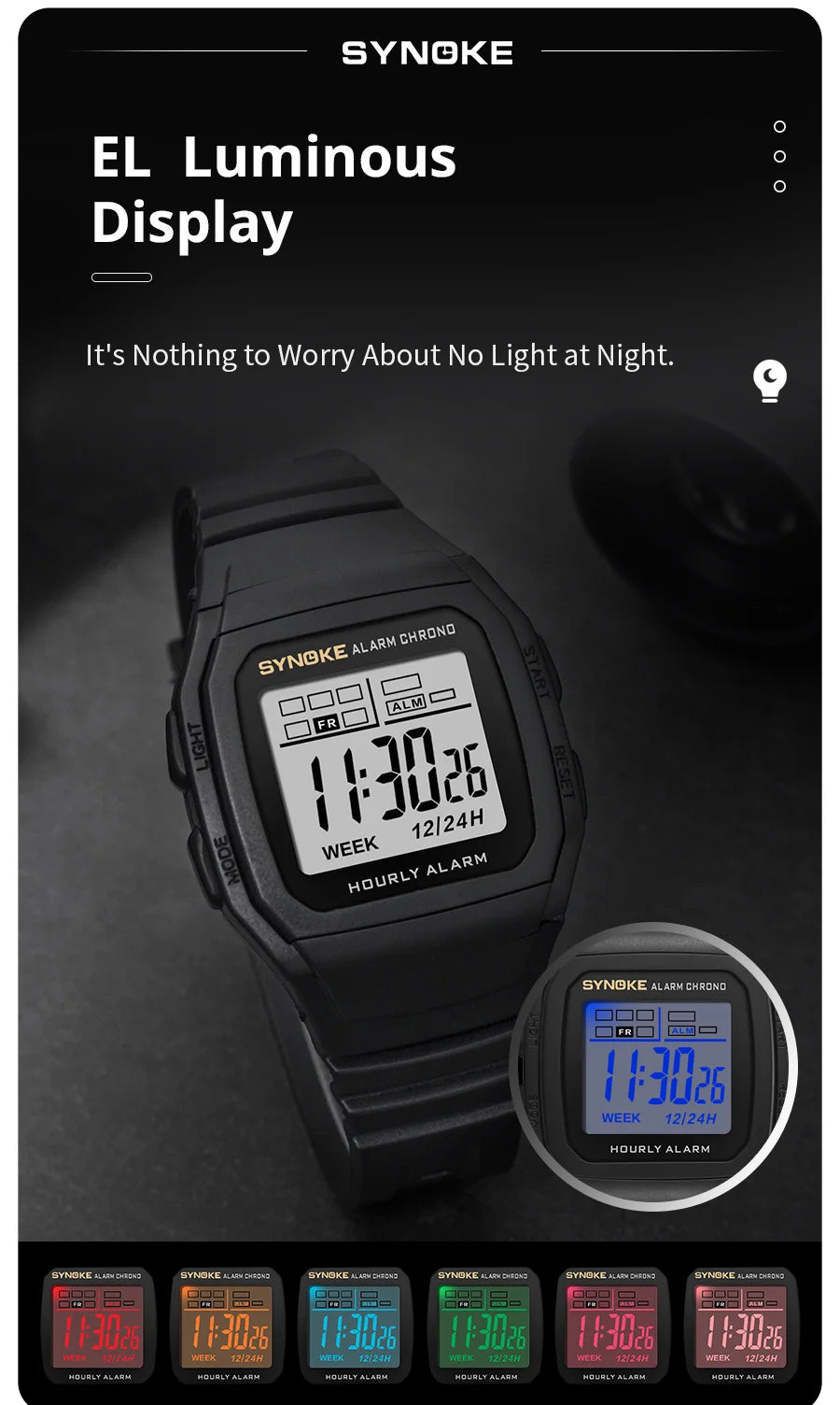 SYNOKE Retro Square Digital Watch | Student Outdoor Sports Luminous Waterproof Multifunction