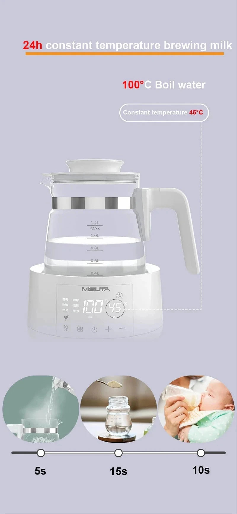 Smart Milk Warmer & Electric Kettle 1200ml — Constant Temperature Baby Bottle Warmer