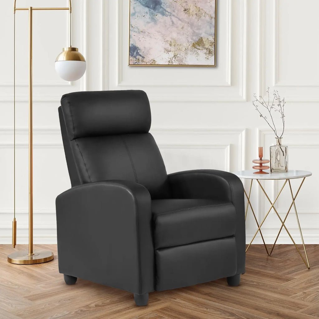 Massage Recliner Sofa with Lumbar Support — Black PU Leather