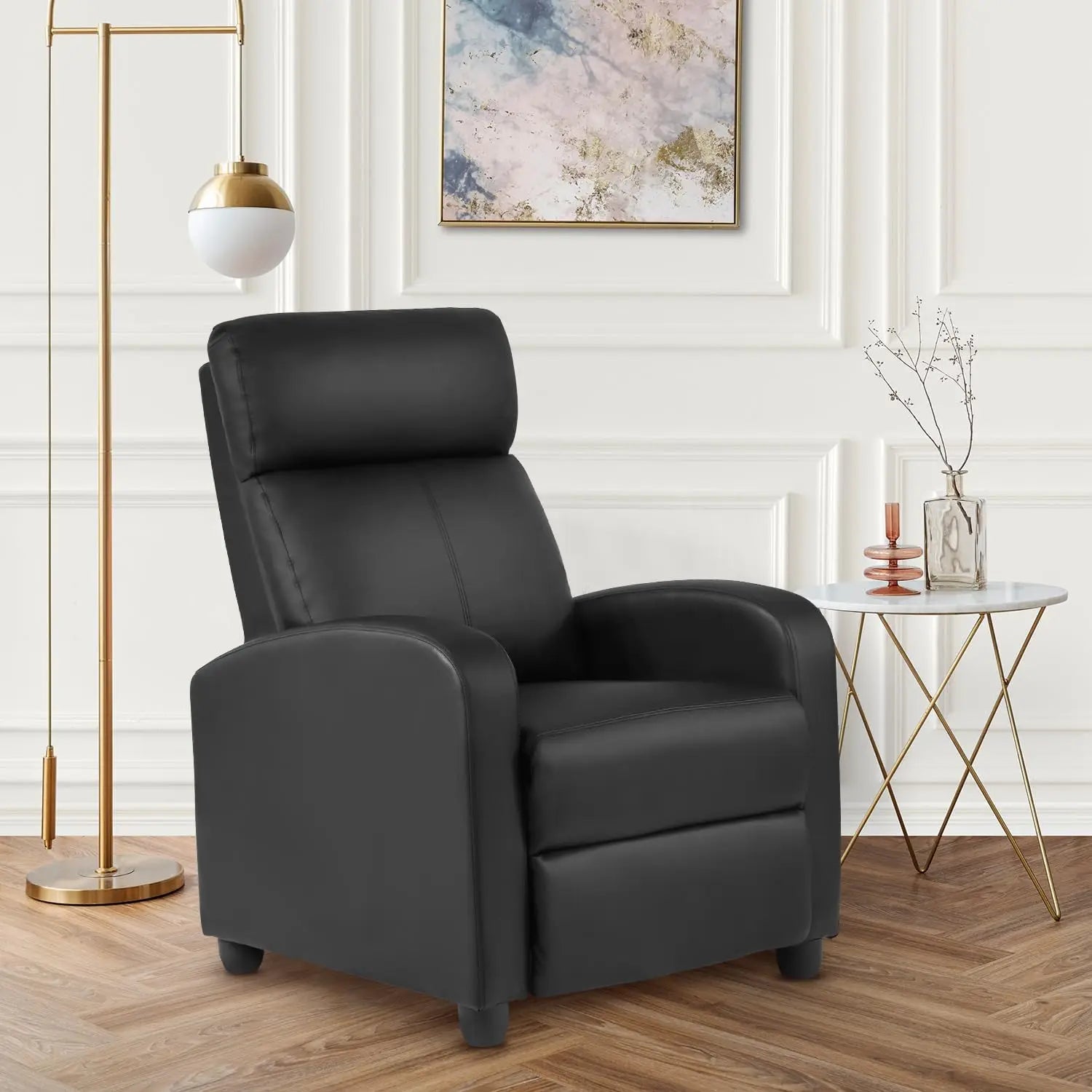 Massage Recliner Sofa with Lumbar Support — Black PU Leather
