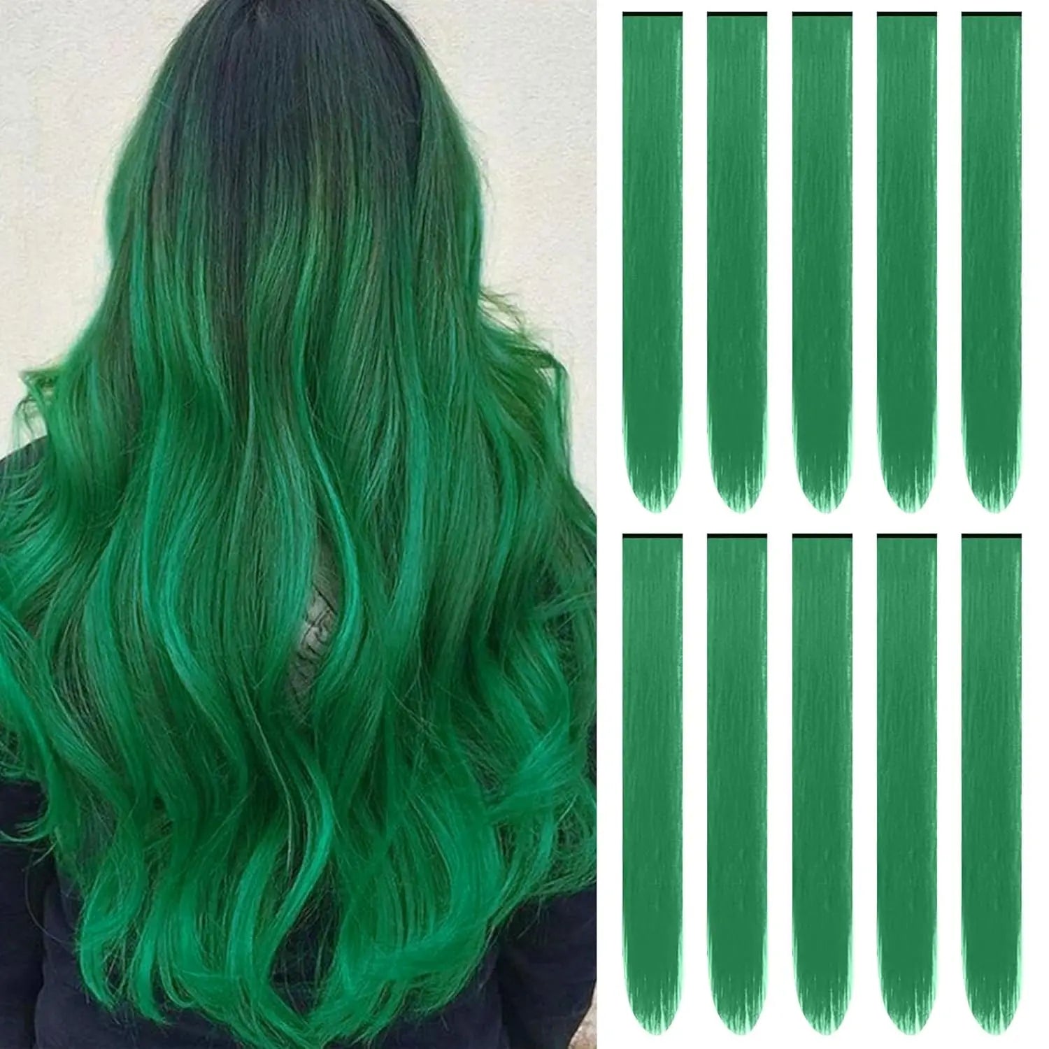 Synthetic 10PC Colored Clip-In Hair Extensions — Kinky Straight, High Temp Fiber, 70g Set