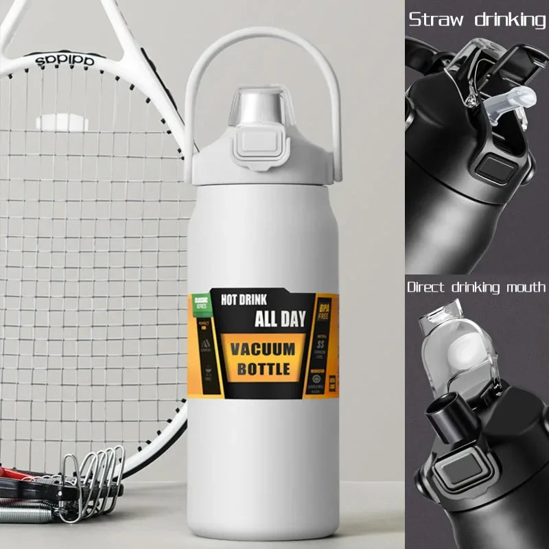Large Capacity Vacuum Thermos Bottle with Handle & Straw – 304 SS, 6–12Hr Insulated, 800ml–1500ml, 16 Colors