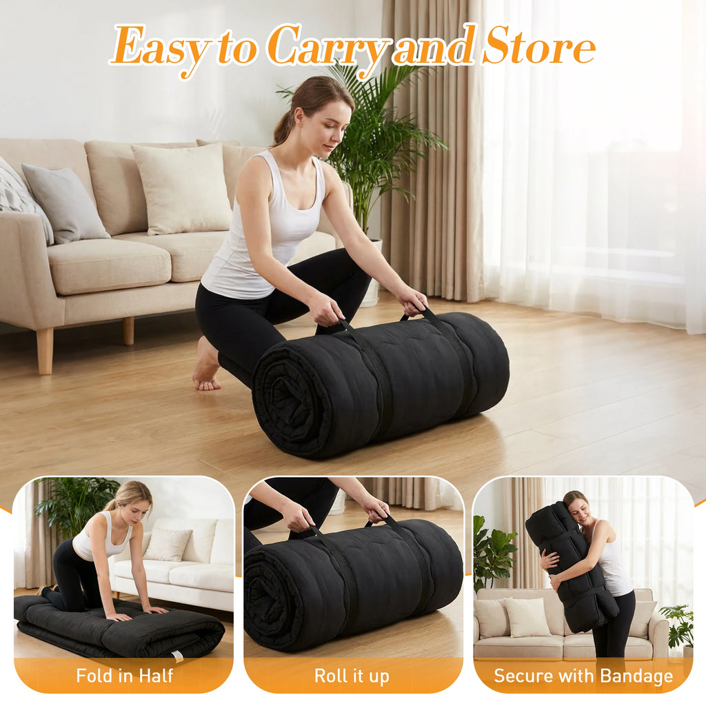 JHK 4 Inch Soft Floor Mattress Portable Foldable with Removable Washable Cover Breathable Bed Topper Sleeper Sofa Bedroom