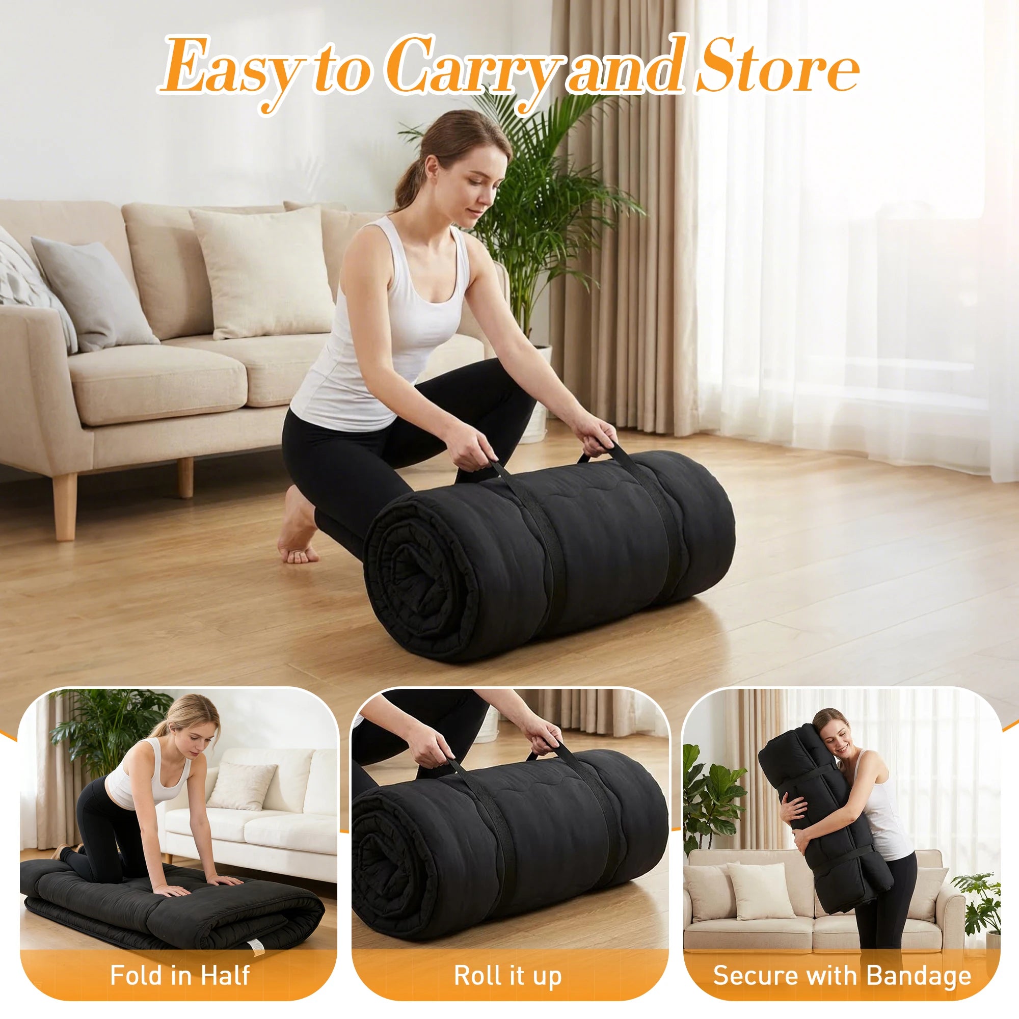 JHK 4 Inch Soft Floor Mattress Portable Foldable with Removable Washable Cover Breathable Bed Topper Sleeper Sofa Bedroom