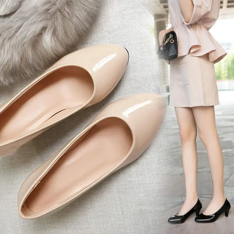 Women's Pointed Toe Thick Heel Work Shoes – Shallow Mouth Single Shoes
