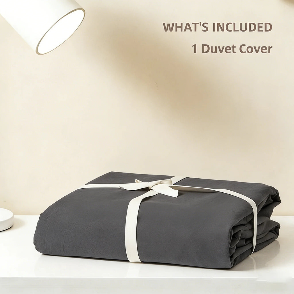 Washed Cotton Duvet Cover – Linen-Touch Soft Breathable Bedding, Zipper Closure, 4 Colors