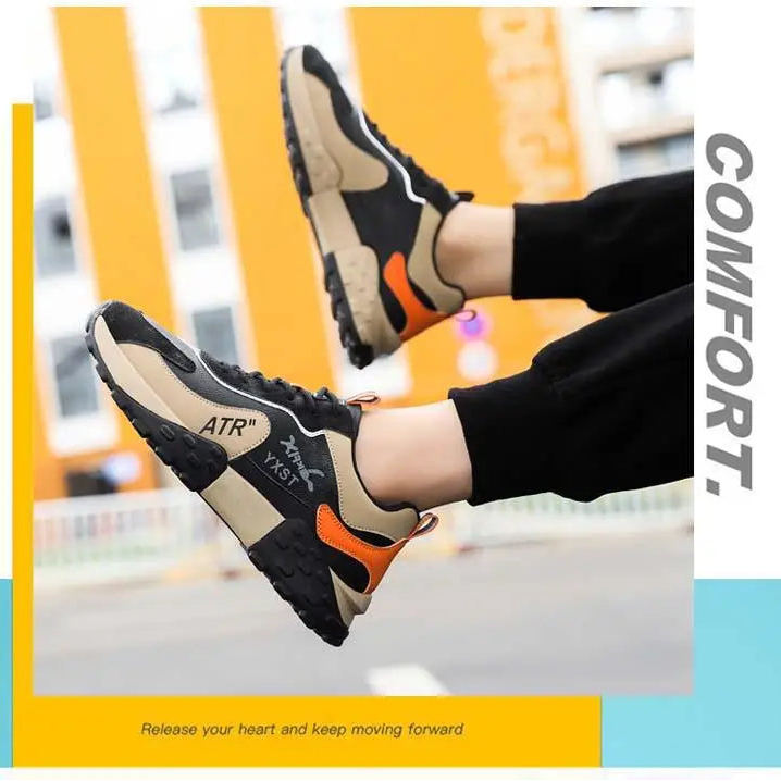 Men's Breathable Faux Leather Lace-Up Sneakers