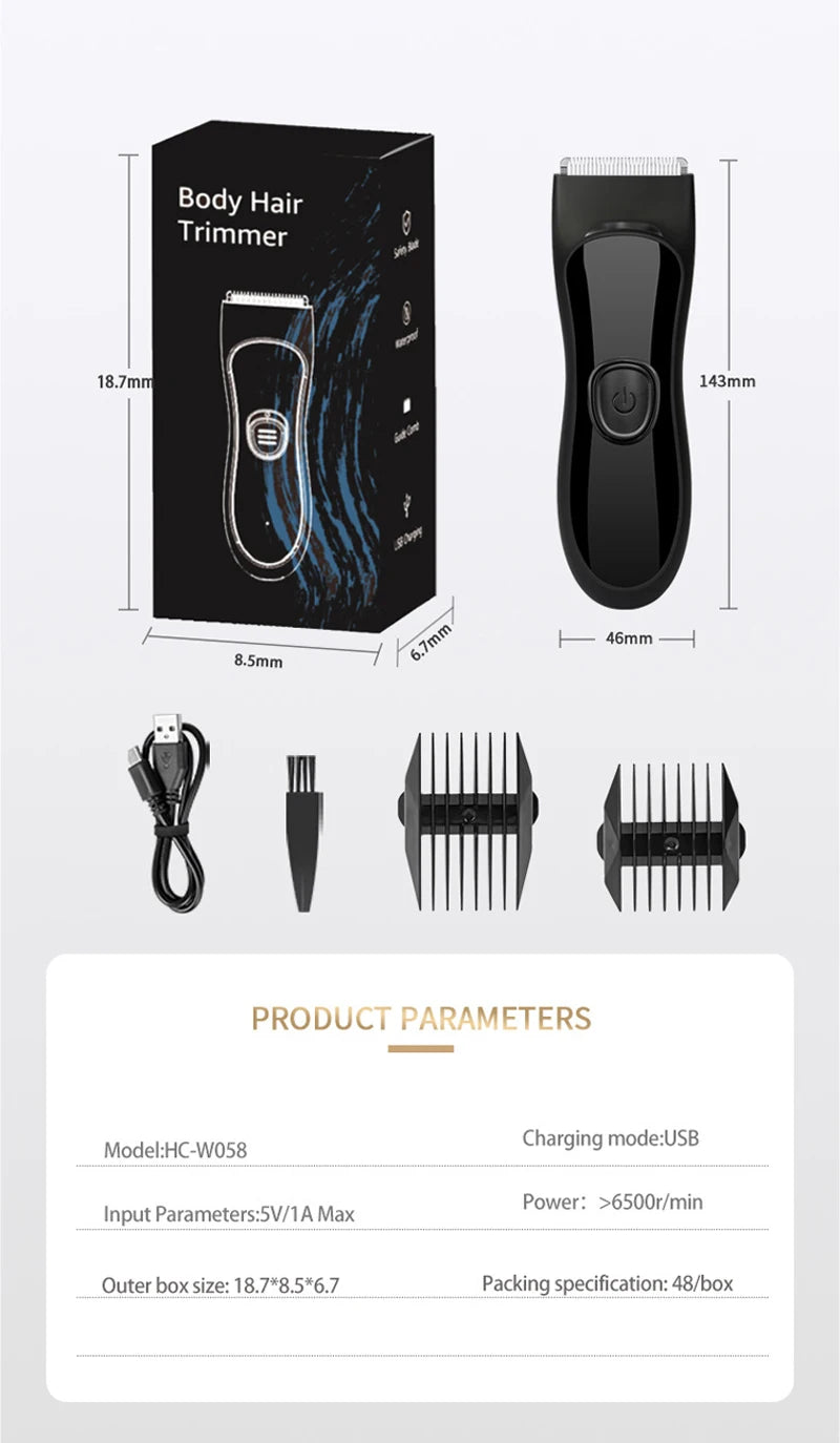 Men's IPX7 Waterproof Body & Beard Trimmer – LED Display, 4 Length Guards, USB Rechargeable