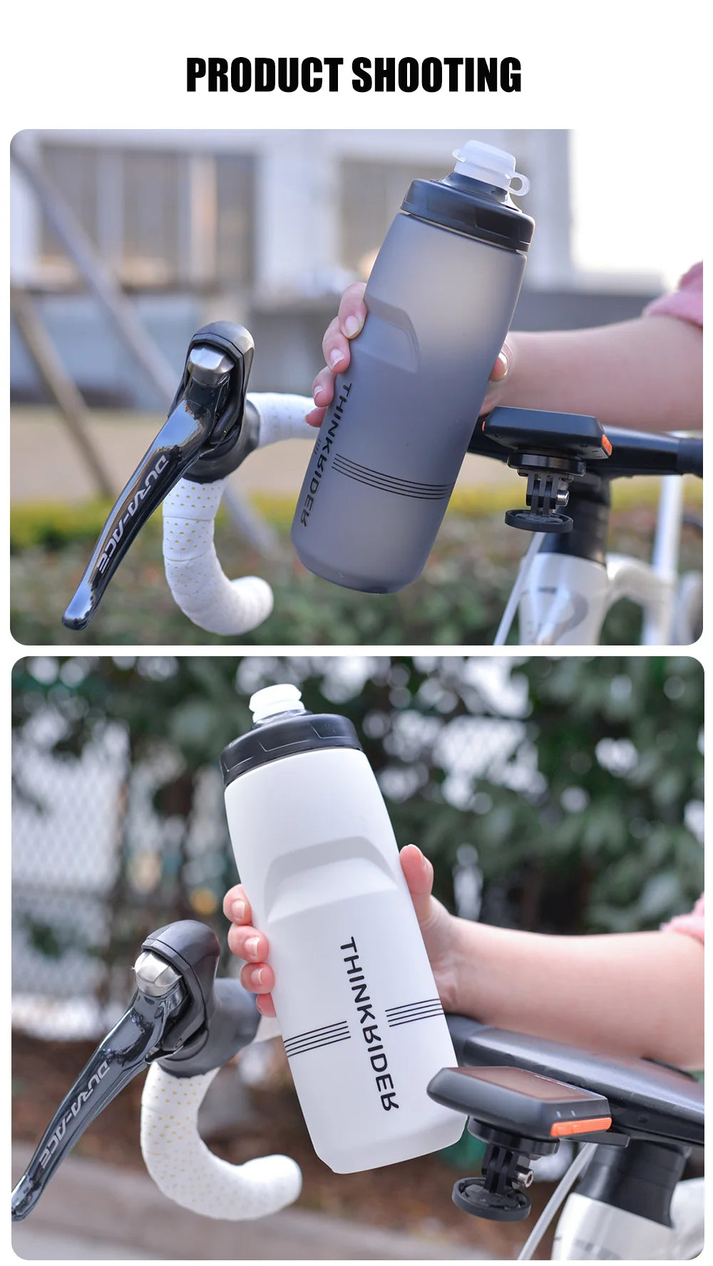 ThinkRider Cycling Water Bottle 620ml/750ml – Squeeze Jet, Leakproof, MTB & Road Bike Cage Compatible, 0–70°C