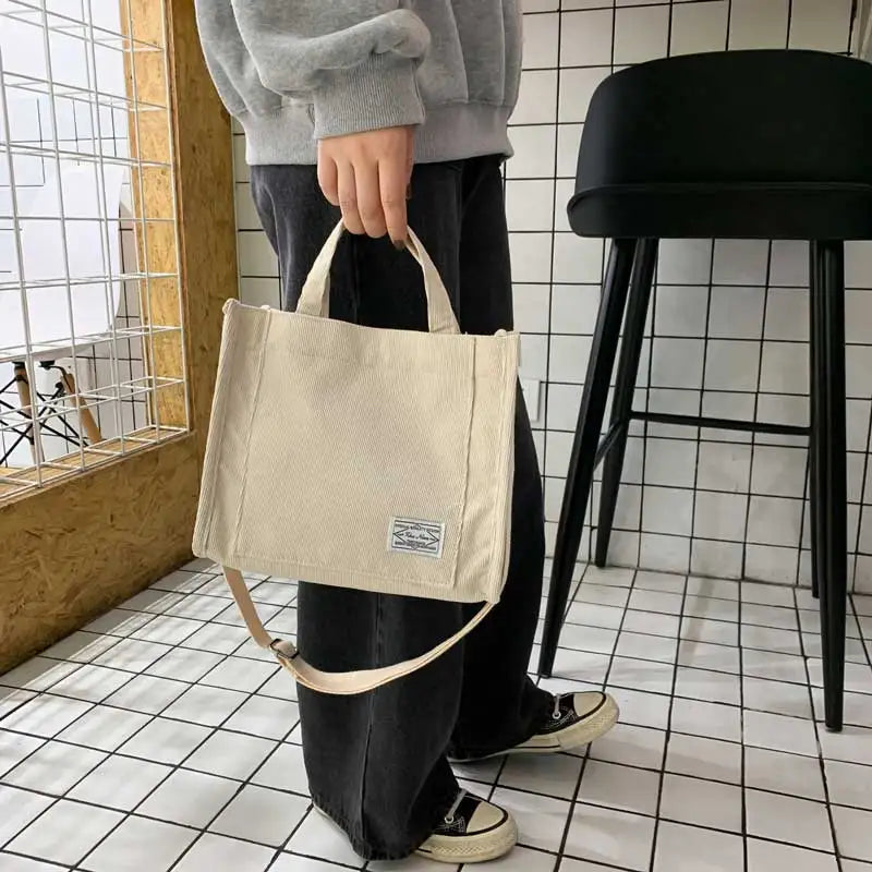 Corduroy Crossbody Tote Bag – Women's Square Casual Shoulder Bag & Travel Organiser