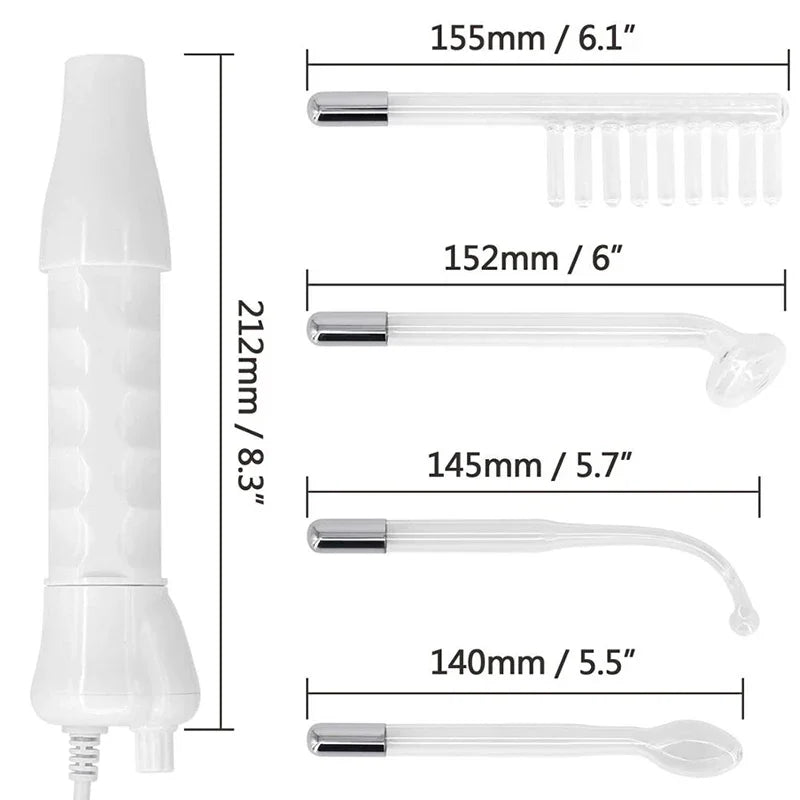 High Frequency Facial Wand – Acne Treatment, Skin Rejuvenation & Anti-Aging Device with 4 Glass Tubes