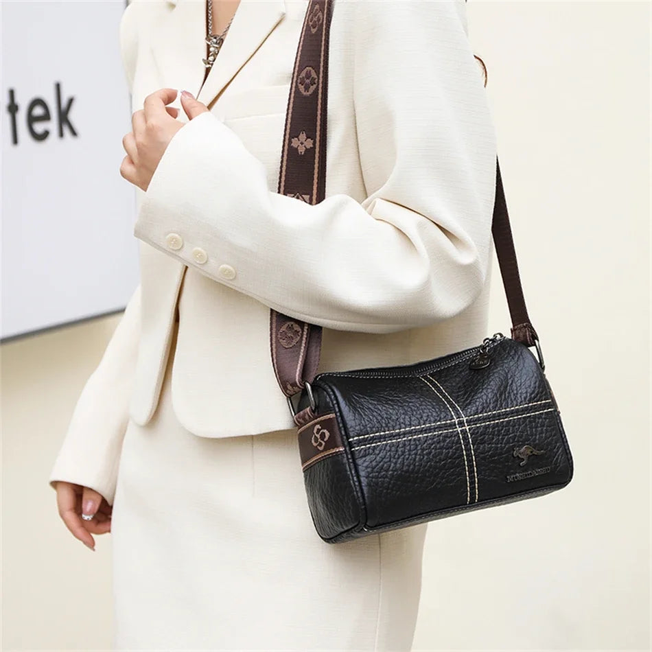 Luxury Genuine Leather Barrel Crossbody Bag – Sequin Shoulder Messenger Bag for Women