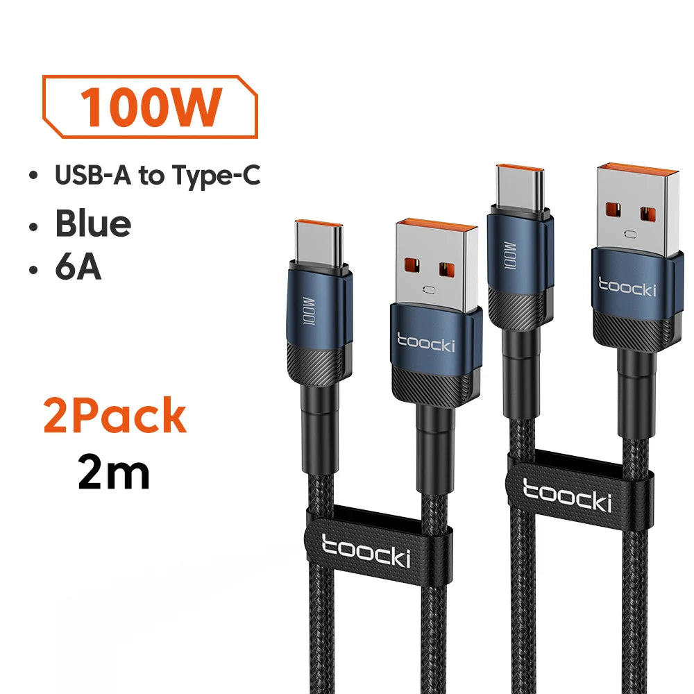 6A Speed. Braided Strength. Every Length. — Toocki USB-A to USB-C 6A 100W Fast Charging Cable | 0.25m to 3m, Huawei, Xiaomi, Samsung, OnePlus, 4 Colors