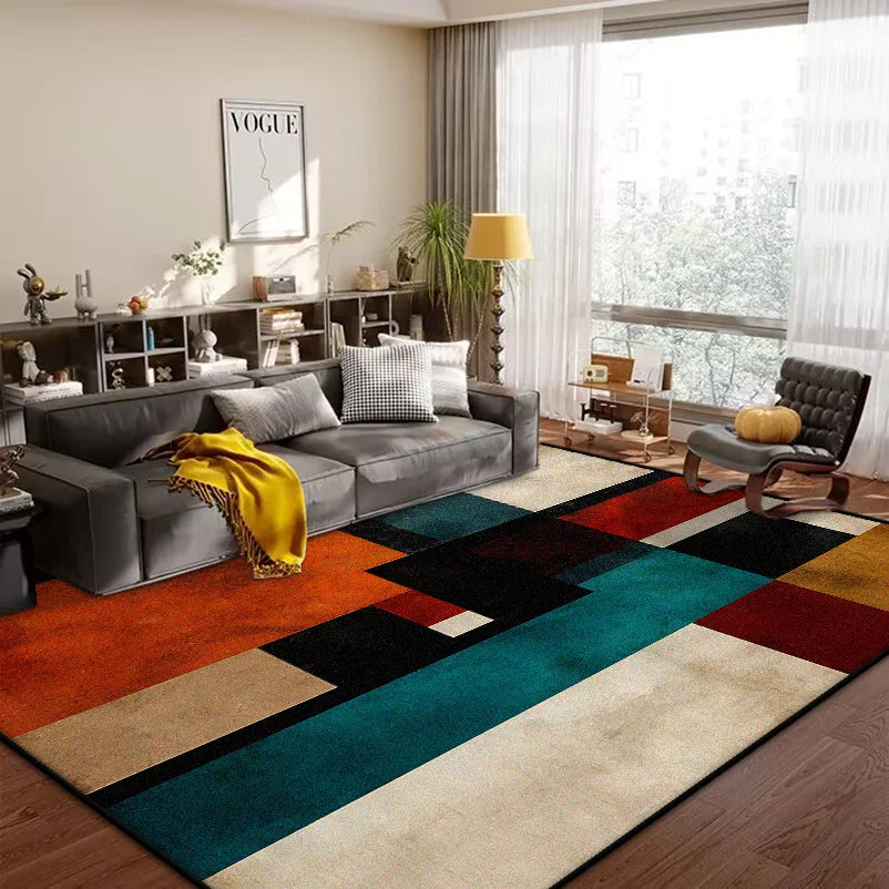 Geometric Abstract Large Area Rug – Non-Slip Custom Floor Mat for Living Room & Bedroom, 15 Colors & 15 Sizes