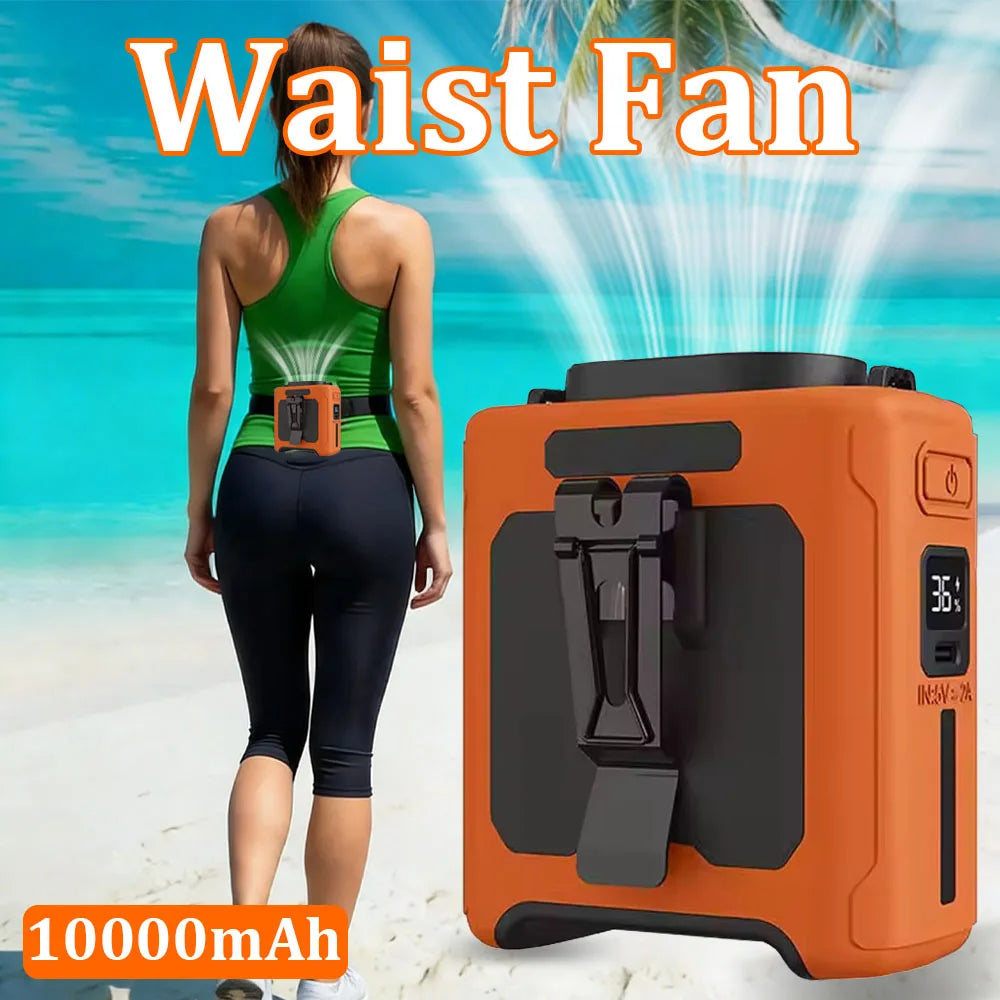 20000mAh Hands-Free Waist Fan – 5-in-1 with Power Bank, Flashlight & 5 Speeds for Outdoor Use