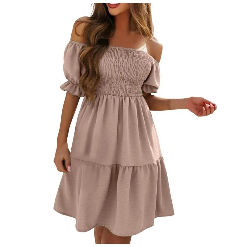 Off Shoulder Puff Sleeve Short Dress — Sexy Fashion Summer Mini Dress