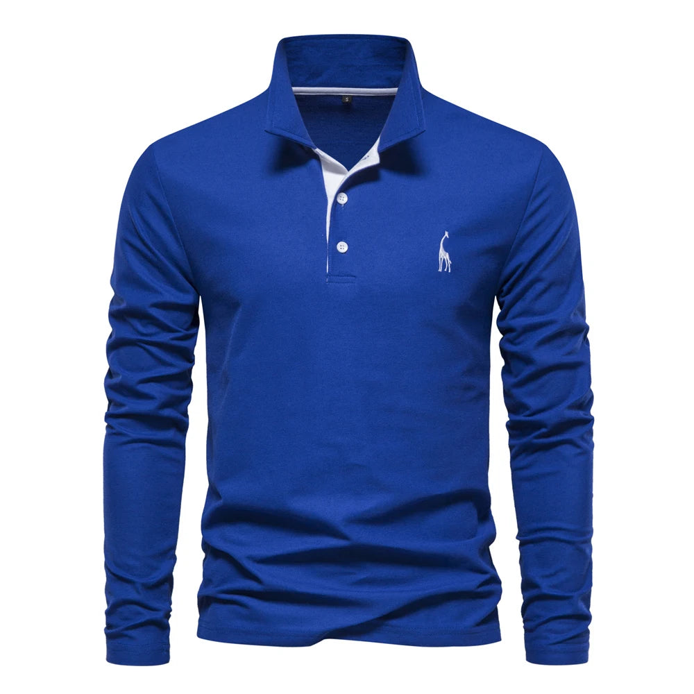 Men's Deer Embroidery Long Sleeve Polo Shirt — Luxury Detail Casual Polo