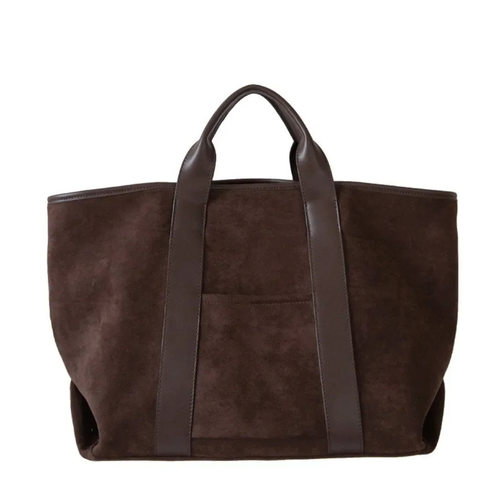 Large Capacity Retro Faux Suede Shoulder Tote Bag – Luxury Commuter Travel Handbag for Women