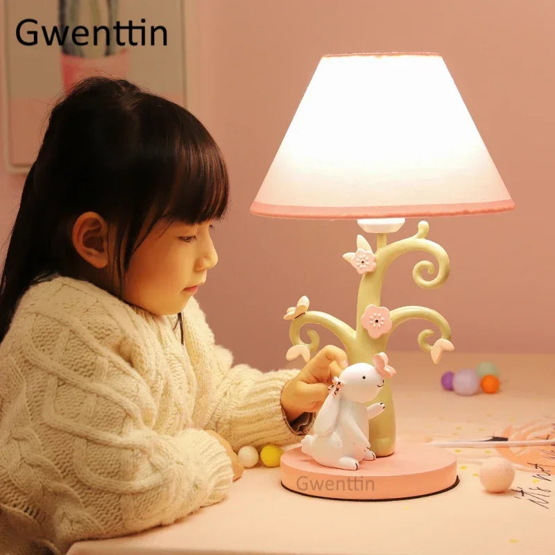Rabbit Table Lamp – Resin Base and Fabric Shade