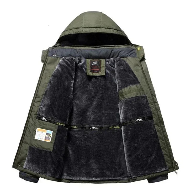 Men's Thick Waterproof Hooded Parka – Plus Size Military Fleece Jacket up to 9XL