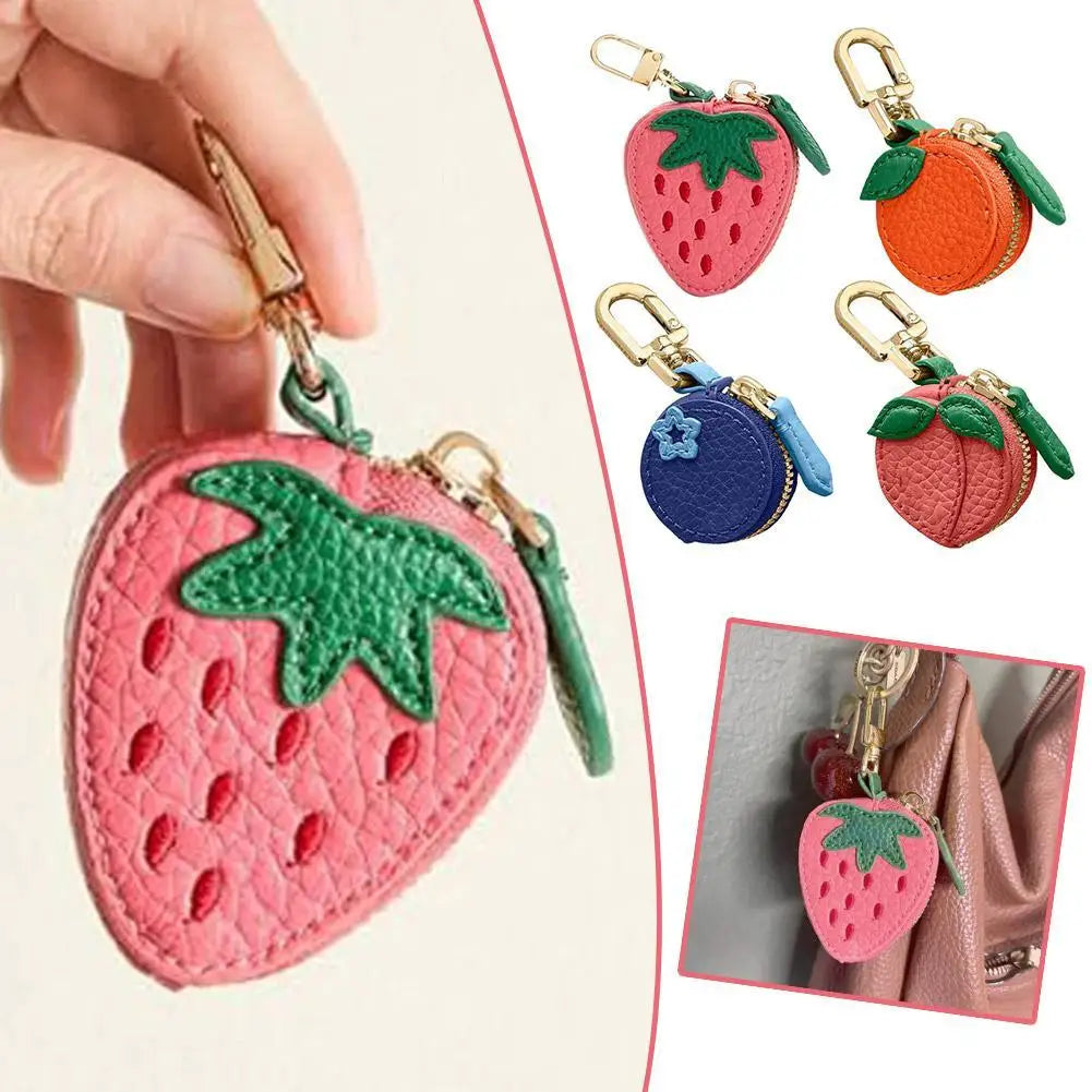 Cute Fruit Shape Leather Coin Purse – Mini Zipper Earphone Bag, Keychain Pendant Wallet for Women & Girls